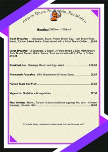 Breakfast menu airport diner enniskillen