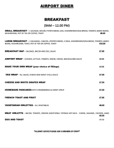 Breakfast Menu for the Airport Diner