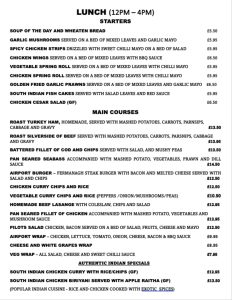 Lunch and dinner menu Airport Diner