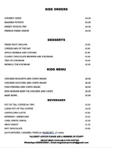 Side orders, Desserts Kids Menu